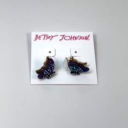 Designer Betsey Johnson Gold-Tone 3D Purple Butterfly Stud Earrings