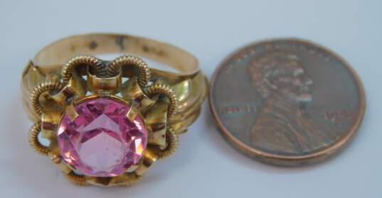 Vintage 14K Yellow Gold Pink CZ Solitaire Ring 3.8g image number 4