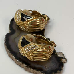 Designer Swarovski Gold-Tone Crystal Cut Stone Clip-On Hoop Earrings