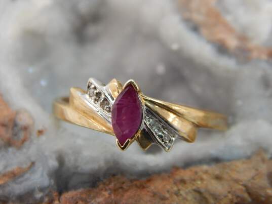 10K Yellow Gold Marquise Cut Ruby Diamond Accent Ring 1.8g image number 1