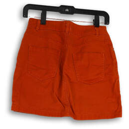 Womens Orange Dark Wash Pockets Denim Zip Front Mini Skirt Size XS alternative image
