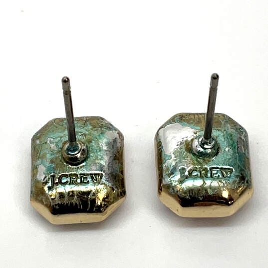 Designer J. Crew Gold-Tone Crystal Cut Stone Square Shape Stud Earrings image number 3