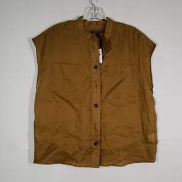 NWT Womens Chest Pockets Band Collar Sleeveless Button-Up Shirt Size Large