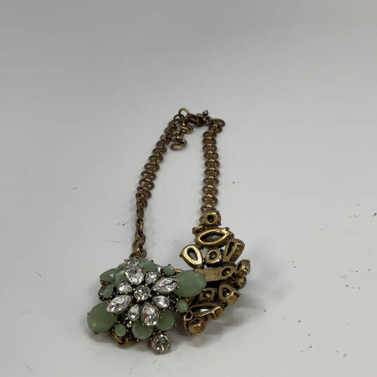 Designer J. Crew Green Floral Crystal Stone Link Chain Statement Necklace image number 2