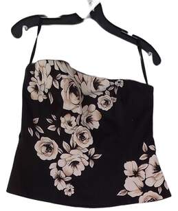 Womens Black Floral Strapless Cropped Blouse Top Size 10