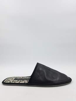 Ferragamo Black Leather Slippers M 9M COA