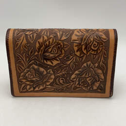 Women Brown Leather Floral Inner Pockets Turn Lock Bottom Stud Shoulder Bag alternative image
