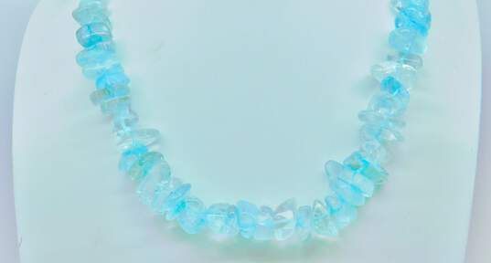 Artisan 925 Dyed Blue Quartz Beaded Necklace & Chalcedony & Agate Drop Earrings 106.5g image number 2