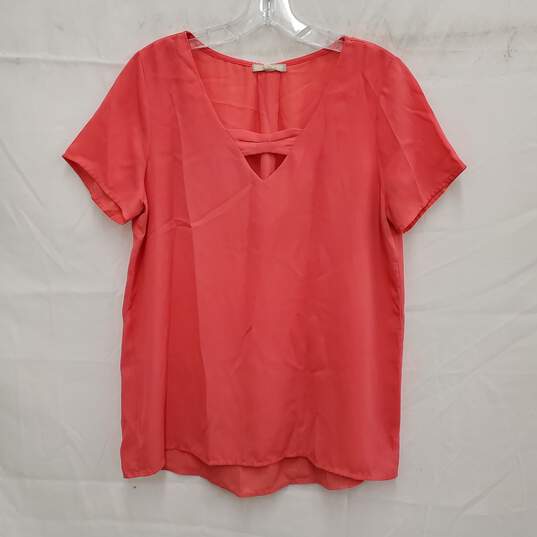 Pleione By Anthropologie Pink Short Sleeve Sheer Blouse Size 6 image number 1