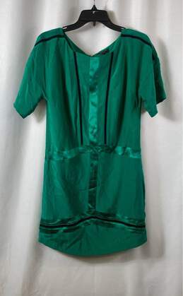 Rag & Bone Womens Green Silk Short Sleeve Round Neck Back Zip Mini Dress Size 0
