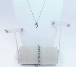 Beachy 925 Sterling Silver Dolphin Turtle & Starfish Sea Star Earrings Pendant Necklace & Bracelet 20.2g