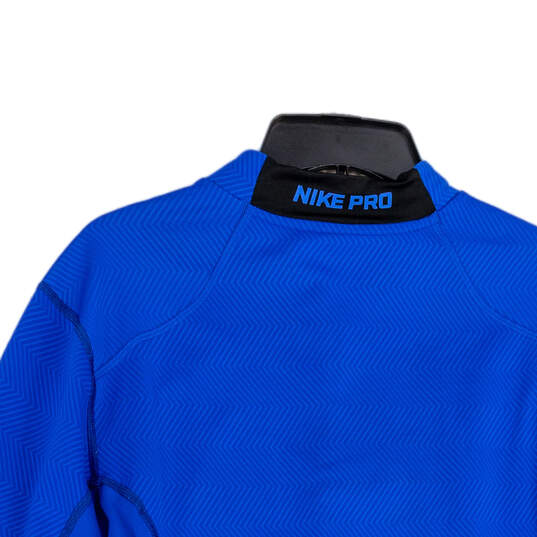 Mens Blue Mock Neck 1/4 Zip Long Sleeve Activewear T-Shirt Size XL image number 4