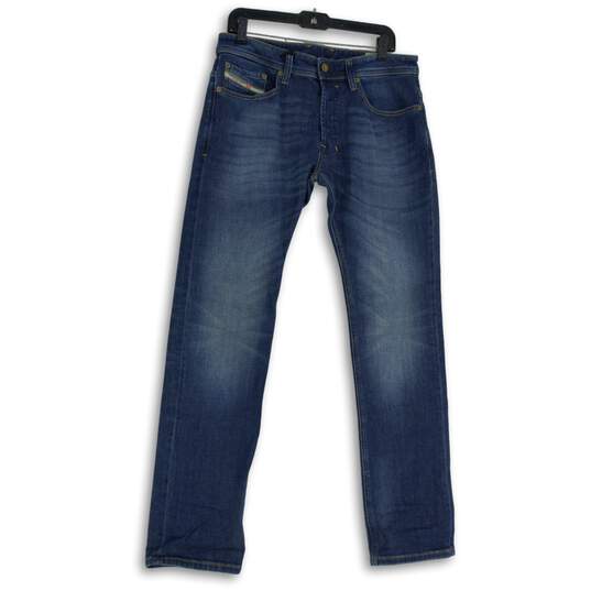 Womens Blue Denim Stretch Medium Wash Pockets Straight Leg Jeans Size W33 L32 image number 1