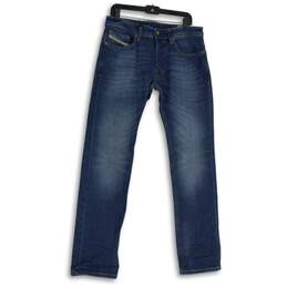 Womens Blue Denim Stretch Medium Wash Pockets Straight Leg Jeans Size W33 L32