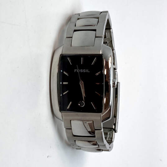 Designer Fossil FS- 4009 Silver-Tone Strap Rectangular Dial Wristwatch image number 1