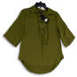 NWT Womens Green Collared Lace Up Neck Hi-Low Hem Tunic Top Size M image number 1