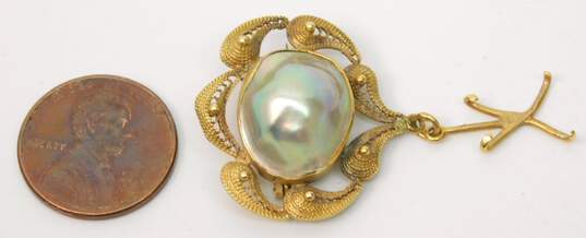 Vintage 14K Gold Blister Pearl Granulated Spun Accents Drop Charm Unique Brooch For Repair 4.1g image number 8