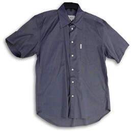 Mens Gray Pointed Collar Short Sleeve Pleated Button-Up Shirt Size Large