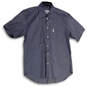 Mens Gray Pointed Collar Short Sleeve Pleated Button-Up Shirt Size Large image number 1