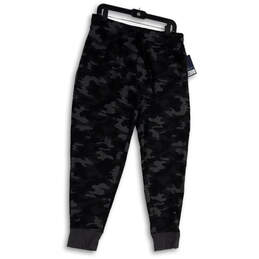 NWT Womens Black Camouflage Elastic Waist Tapered Leg Jogger Pants Size L