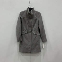 NWT Womens Gray Long Sleeve Mock Neck Pockets Full-Zip Overcoat Size XS alternative image