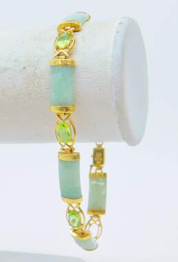 14K Yellow Gold Green Jade & Peridot Panel Bracelet- For Repair 9.6g alternative image