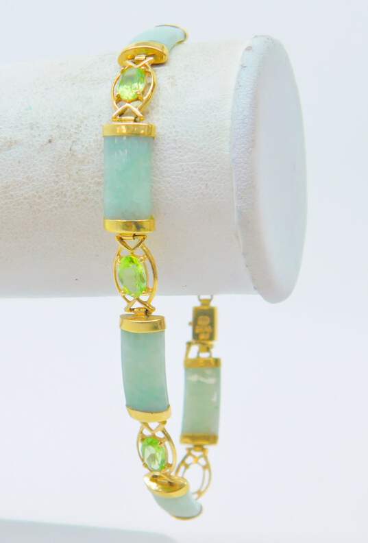 14K Yellow Gold Green Jade & Peridot Panel Bracelet- For Repair 9.6g image number 2