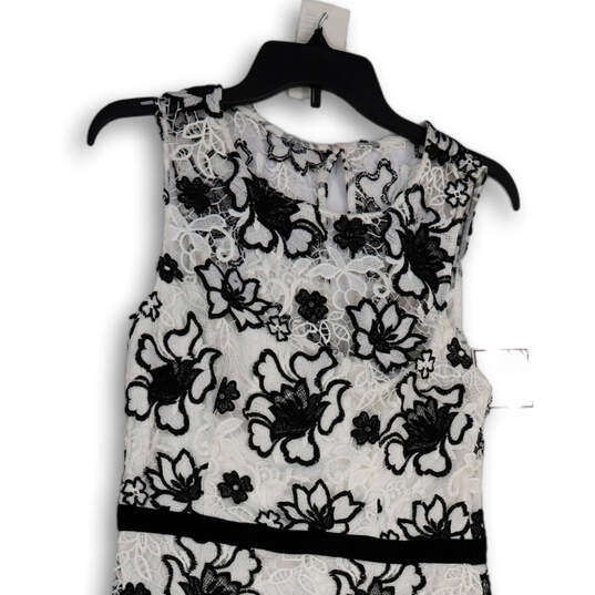 Womens Black White Lace Floral Sleeveless Round Neck Sheath Dress Size 6 image number 3