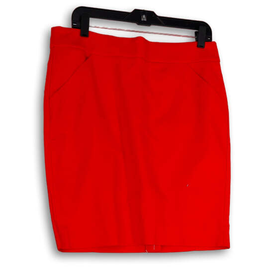 Womens Red Flat Front Slash Pocket Back Zip Straight & Pencil Skirt Sz 12P image number 1