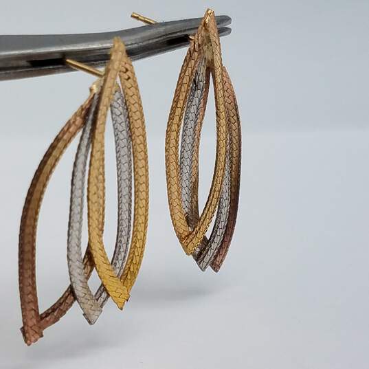 14k Tricolor Gold Marcasite Herringbone Post Earring 2.5g image number 3