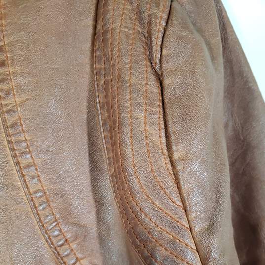 Womens Zipper Pockets Leather Long Sleeve Full-Zip Motorcycle Jacket Size Medium image number 3