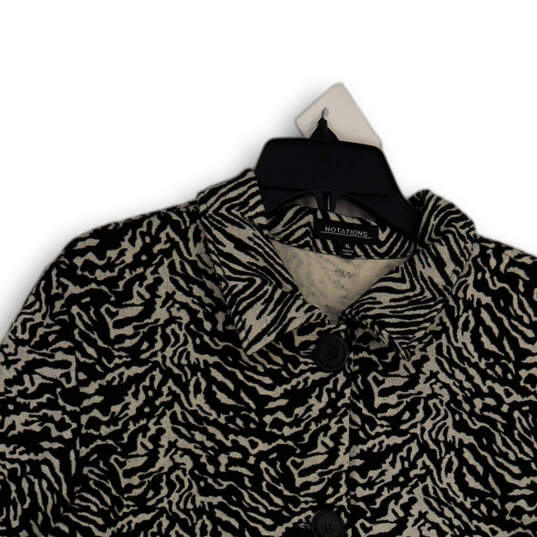 Womens Black White Animal Print Spread Collar Button Front Jacket Size XL image number 1