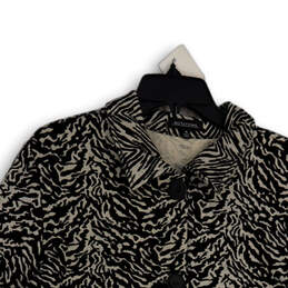 Womens Black White Animal Print Spread Collar Button Front Jacket Size XL