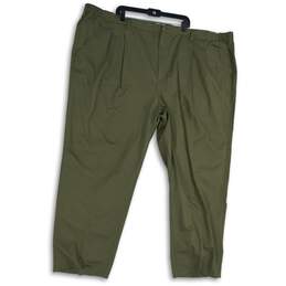 KINGSIZE Mens Green Pleated Slash Pocket Straight Leg Chino Pants Size 58/38