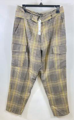 French Connection Women Beige Belted Plaid Pants Sz8