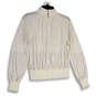 Womens White Smocked Mock Neck Long Sleeve Pullover Blouse Top Size Small image number 1