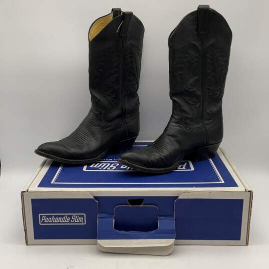 IOB Panhandle Slim Womens Black Block Heel Pull-On Cowboy Western Boots Size 7 image number 2
