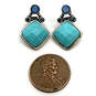 Designer Givenchy Silver-Tone Faceted Teal Stone Square Drop Earrings image number 4