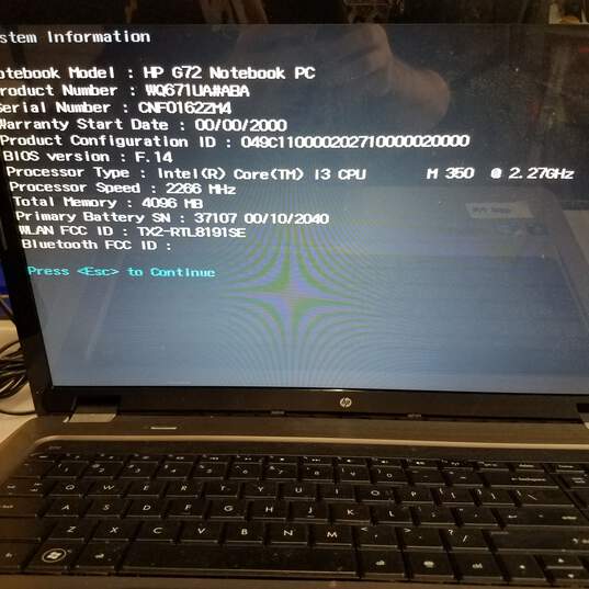 HP G72 17in Laptop Intel i3-M350 CPU 4GB RAM NO HDD image number 8