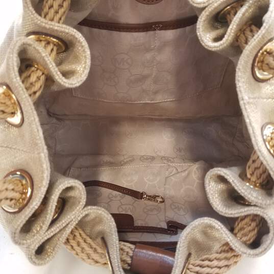 Michael Kors Marina Gold Canvas Carryall Large Drawstring Shoulder Tote Bag image number 5