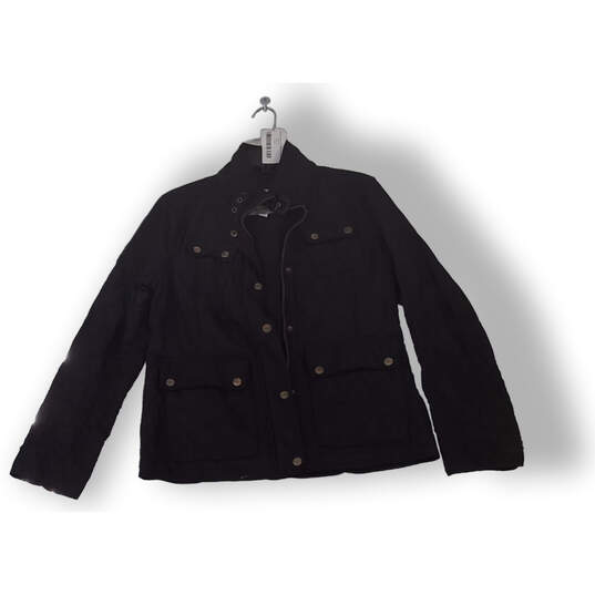 Women Black Long Sleeve Collared Pockets Full Zip Jacket Size Medium image number 3