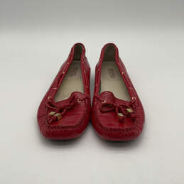 Womens Red Leather Moc Toe Eyelets Slip-On Moccasins Flats Size 9