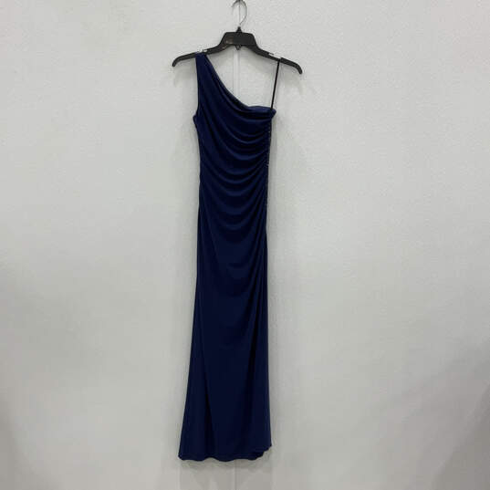 Womens Blue Pleated Sleeveless One Shoulder Modern Maxi Dress Zero Size 0 image number 1