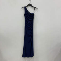 Womens Blue Pleated Sleeveless One Shoulder Modern Maxi Dress Zero Size 0