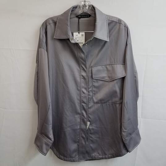 Zara gray satin oversized button up blouse S nwt image number 1