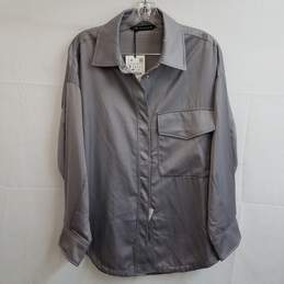 Zara gray satin oversized button up blouse S nwt
