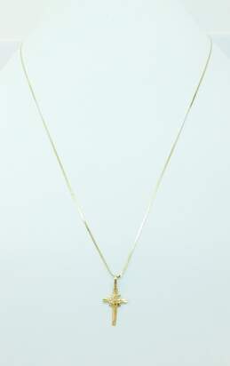 (G) 14K Gold Etched Flower Cross Pendant Serpentine Chain Necklace 1.9g alternative image