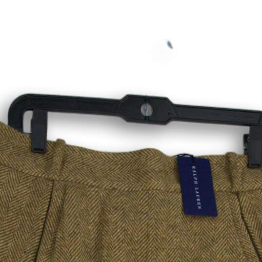 NWT Womens Brown Herringbone Pleated Side Zip Short A-Line Skirt Size 14 image number 3