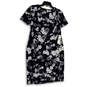 NWT Womens Blue White Floral Short Sleeve Back Zip Sheah Dress Size 14 image number 1
