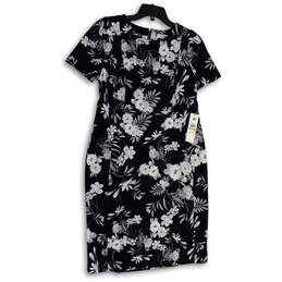 NWT Womens Blue White Floral Short Sleeve Back Zip Sheah Dress Size 14